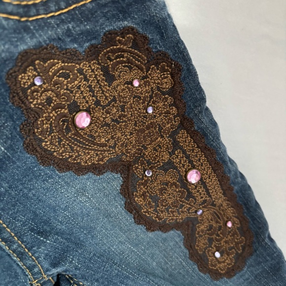 Vintage Y2K 90s Mary Kate Ashley Girl Denim Capris Size 6 Western Boho Patches - Picture 7 of 10